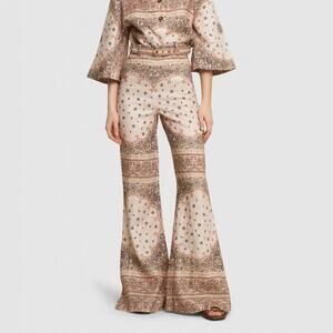 Zimmermann Matchmaker Paisley Print Bandana Linen High Waisted Flare Pant size 2